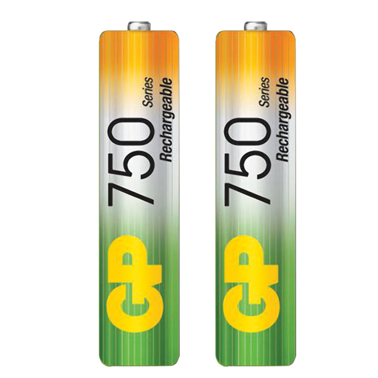 Батарейки аккумуляторные КОМПЛЕКТ 2 шт., GP, AAA (HR03), Ni-Mh, 750 mAh, блистер, 75AAAHC-2DECRC2, 454110