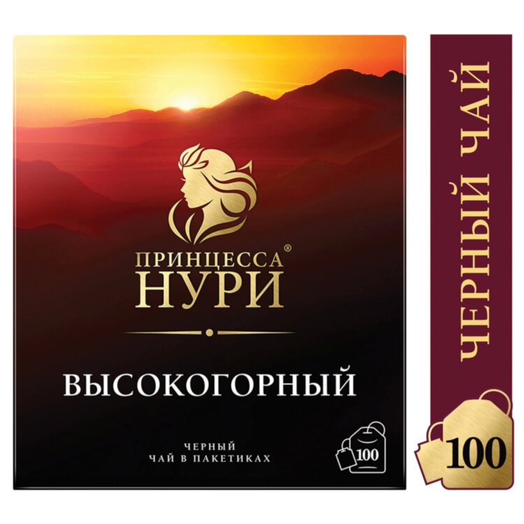 Чай ПРИНЦЕССА НУРИ "Высокогорный" черный, 100 пакетиков по 2 г, 0201-18-А6, 620396