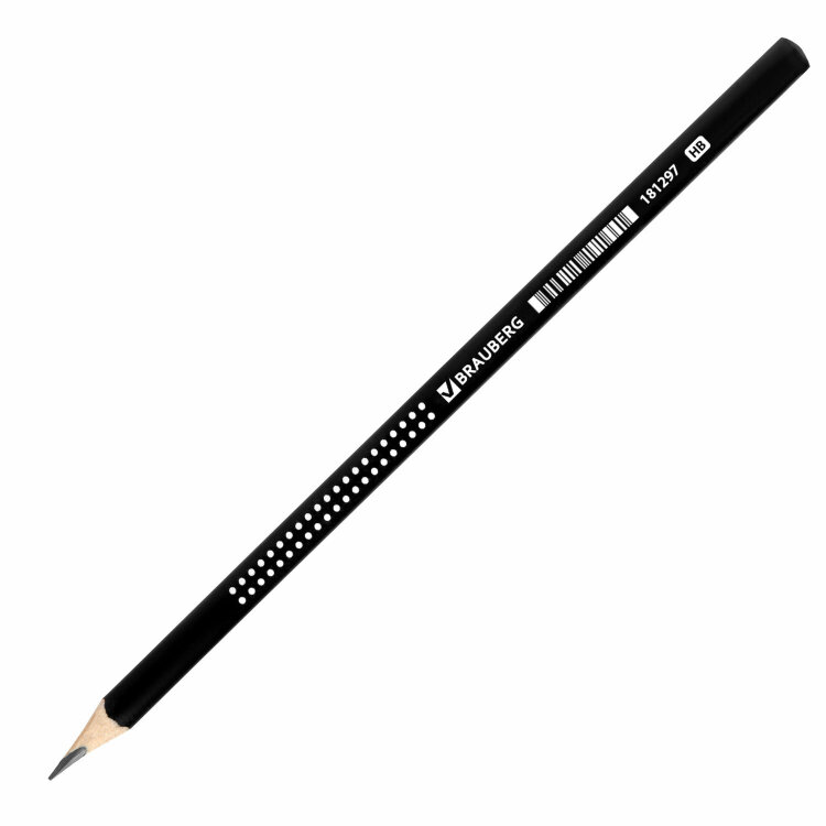 Карандаш чернографитный BRAUBERG, 1 шт., "Black&White", HB, трехгранный, корпус черный, заточенный, 181297, 48 штук, 181297