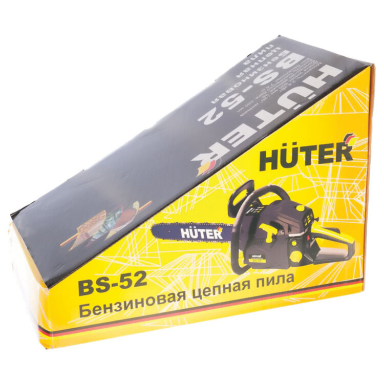 Бензопила HUTER BS-52, 2800 Вт, 3800 об/мин, длина шины 50 см, объем двигателя 52 см3, 3,8 л.с., 70/6/3, 671201