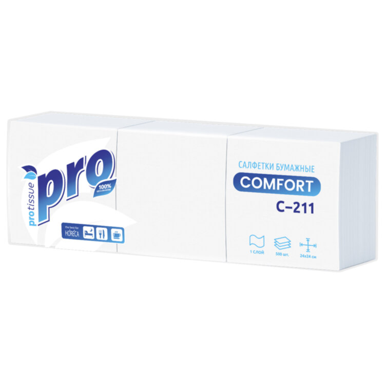 Салфетки бумажные 500 шт., 23х23 см, PROtissue COMFORT, "Big Pack", белые, КОМПЛЕКТ 10 пачек, С211, 114338