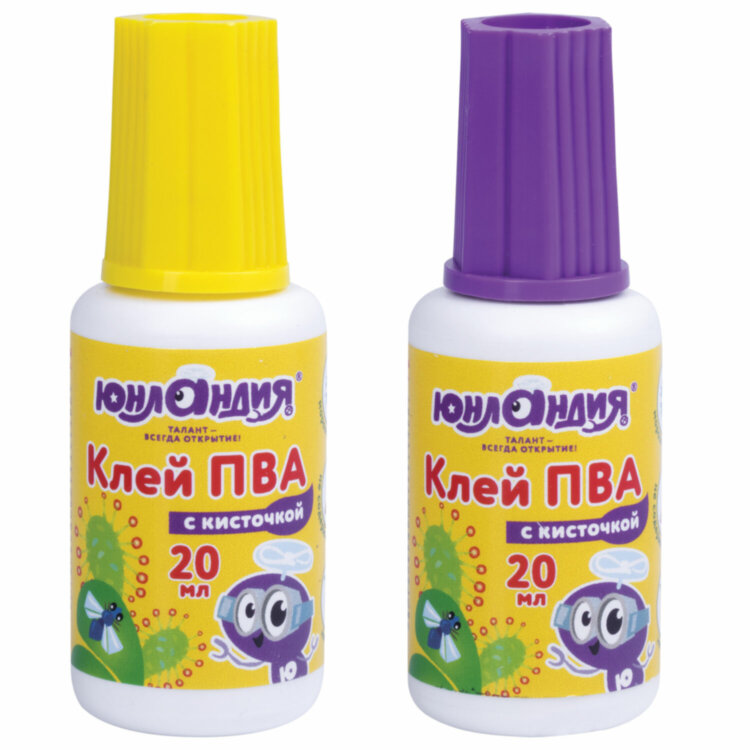 Клей ПВА с кисточкой, 20 г, ЮНЛАНДИЯ, 228420, 228420