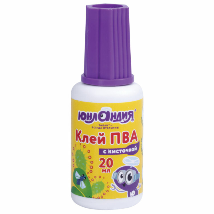 Клей ПВА с кисточкой, 20 г, ЮНЛАНДИЯ, 228420, 228420