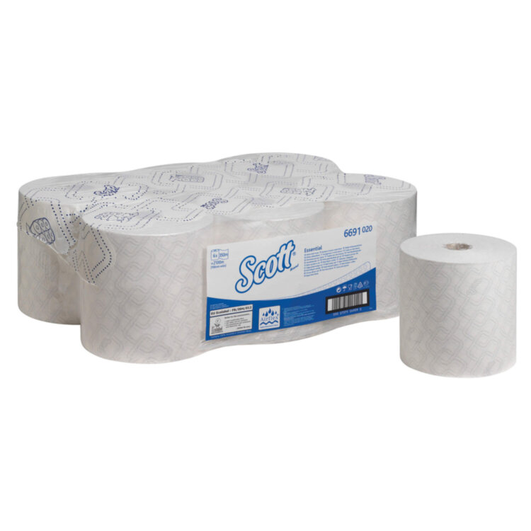 Полотенца бумажные рулонные KIMBERLY-CLARK Scott, КОМПЛЕКТ 6 шт., 350 м, белые, 6691, 117751