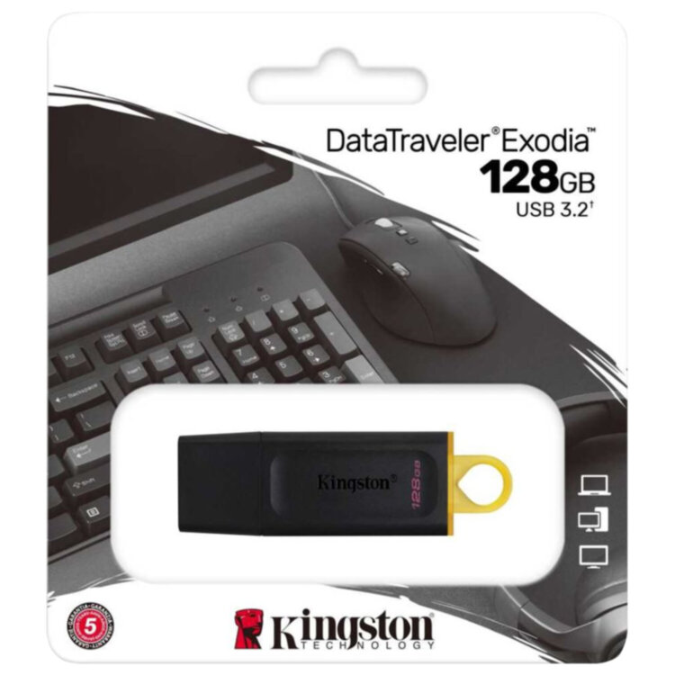 Флеш-диск 128 GB KINGSTON DataTraveler Exodia, разъем USB 3.2, черный/желтый, DTX/128GB, 513639