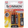 Батарейки аккумуляторные Ni-Mh пальчиковые КОМПЛЕКТ 2 шт., АА (HR6) 2100 mAh, SONNEN, 454234, 454234