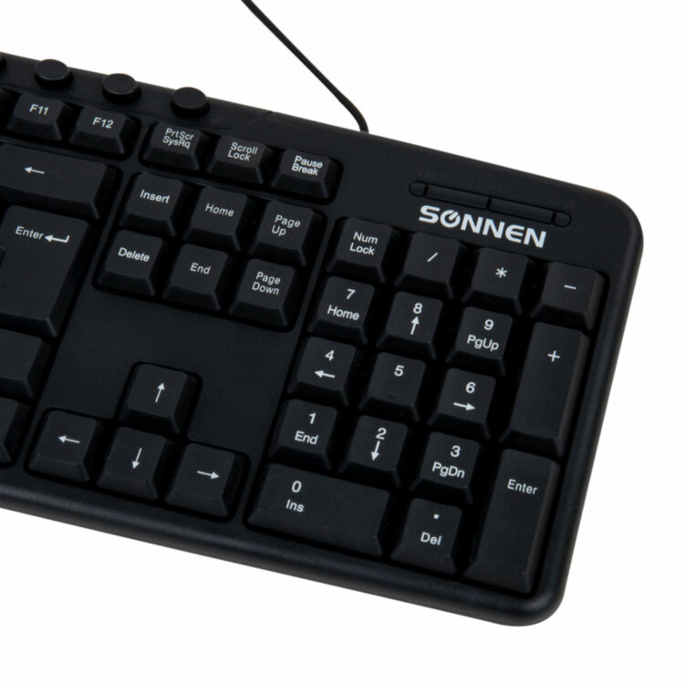 Клавиатура проводная SONNEN KB-8137, USB, 104 клавиши + 9 дополнительных, мультимедийная, черная, 512652, 512652