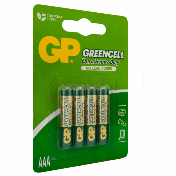 Батарейки КОМПЛЕКТ 4 шт., GP GreenCell AAA (R03, 24G), солевые, мизинчиковые, блистер, 24G-2CR4, 457753