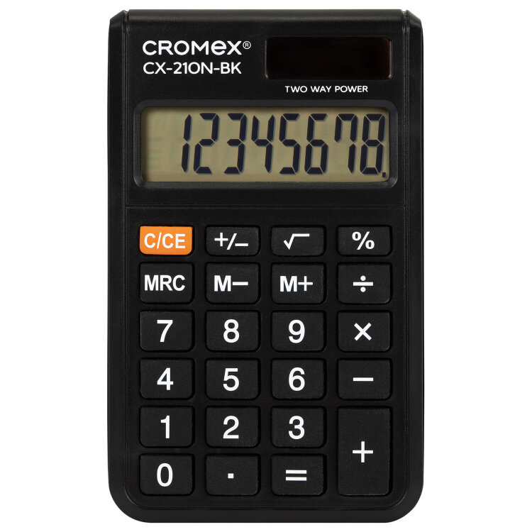 Калькулятор карманный CROMEX (КРОМЕКС) CX-210N-BK (96х62 мм), 8 разрядов, двойное питание, черный, 273834, 273834