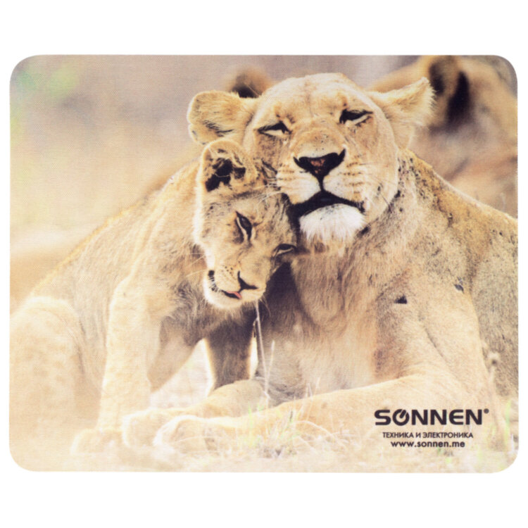 Коврик для мыши SONNEN "LIONS", резина + ткань, 220х180х3 мм, 513310, 513310