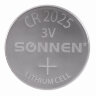 Батарейка литиевая SONNEN Lithium CR2025 "таблетка, дисковая, кнопочная" 1 шт., блистер, 451973, 451973