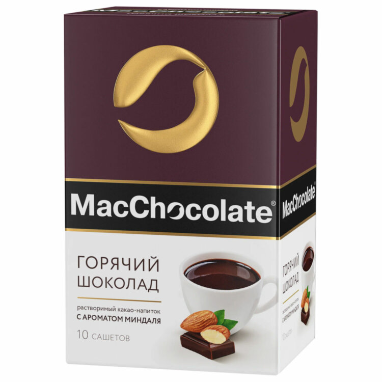 Горячий шоколад MACCHOCOLATE растворимый с ароматом миндаля, 10 пакетиков по 20 г, 64385, 40 штук, 623748