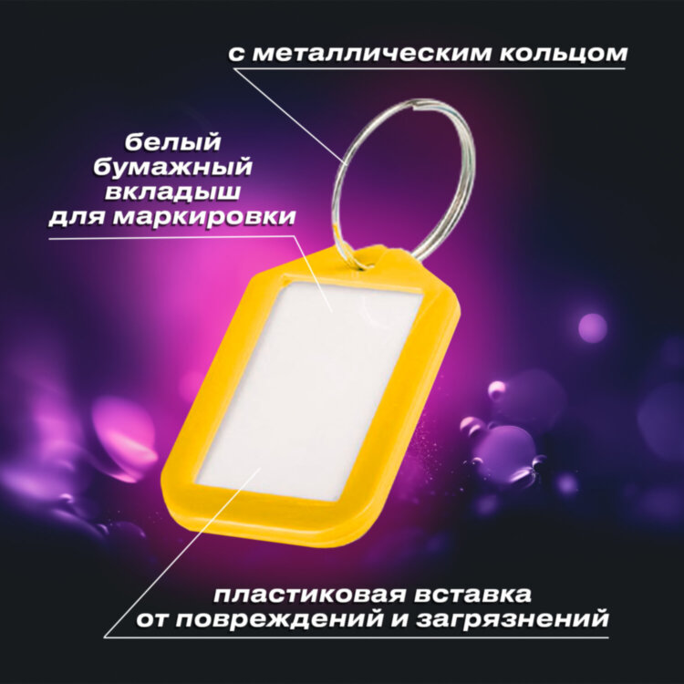Бирки для ключей КОМПЛЕКТ 12 шт., длина 50 мм, инфо-окно 35х20 мм, АССОРТИ, BRAUBERG, 231152, 231152