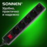 Сетевой фильтр SONNEN U-3513, 5 розеток, с заземлением, выключатель, 10 А, 3 м, черный, 513489, 513489