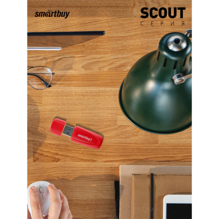 Флеш-диск 16 GB SMARTBUY Scout USB 2.0, красный, SB016GB2SCR, 513764