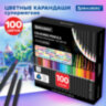 Карандаши цветные чёрное дерево BRAUBERG BLACK WOOD, 100 цветов, мягкий грифель 3 мм, 182045, 182045