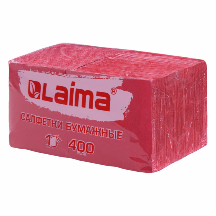 Салфетки бумажные 400 шт., 24х24 см, "Big Pack", красные, 100% целлюлоза, LAIMA, 114727, 114727