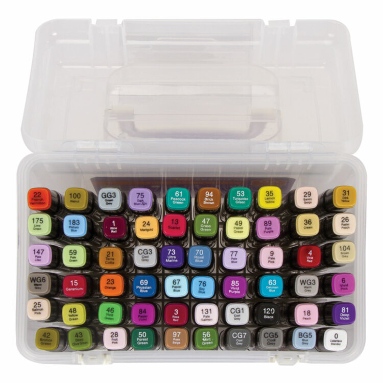Маркеры для скетчинга двусторонние BRAUBERG ART DEBUT "BLACK", НАБОР 60 шт., пластиковый кейс, 152131, 152131