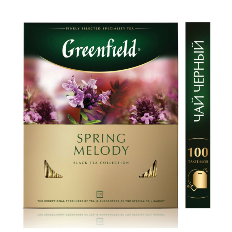 Чай GREENFIELD "Spring Melody" черный с чабрецом, мятой, смородиной, 100 пакетиков в конвертах по 1,5 г, 1065-09, 620394