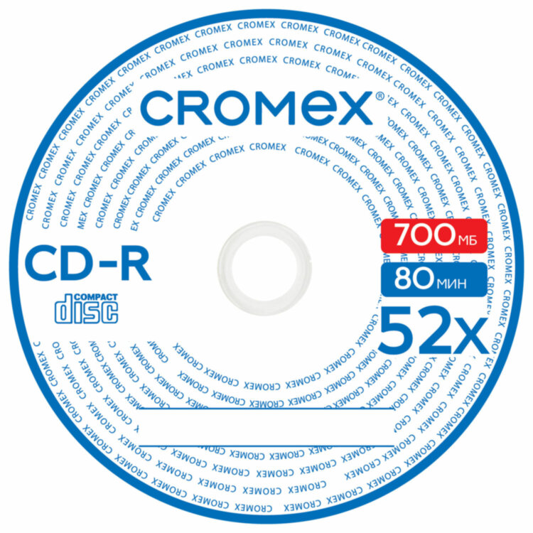 Диски CD-R CROMEX, 700 Mb, 52x, Bulk (термоусадка без шпиля), КОМПЛЕКТ 100 шт., 513779, 513779