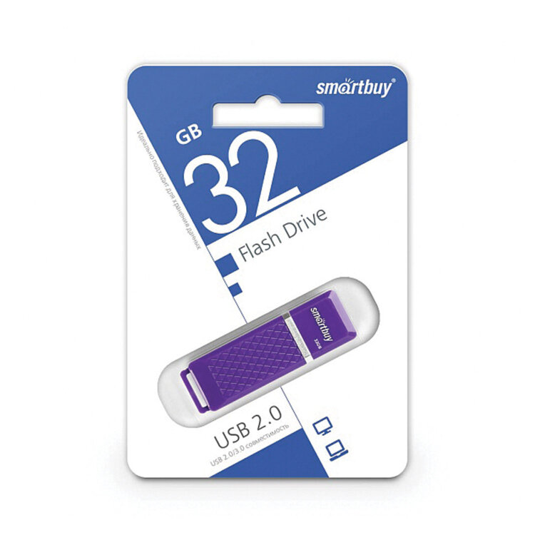 Флеш-диск 32 GB, SMARTBUY Quartz, USB 2.0, фиолетовый, SB32GBQZ-V, 512787