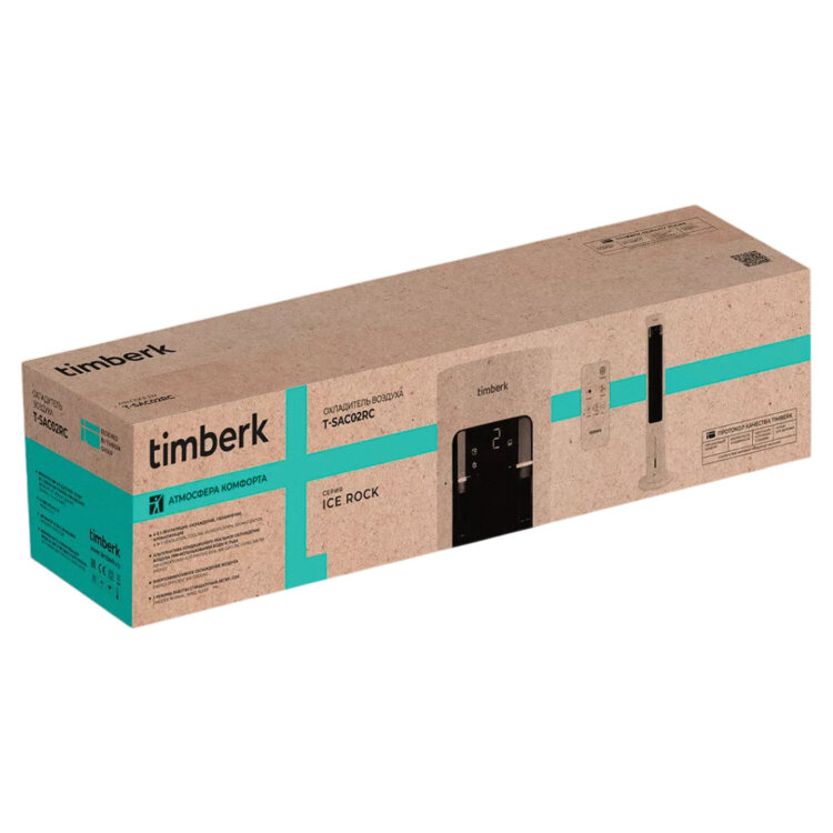 Охладитель воздуха колонный TIMBERK T-SAC02RC, 4 в 1, 3 режима, 50 Вт, бак 3 л, пульт ДУ, дисплей, белый, 458438