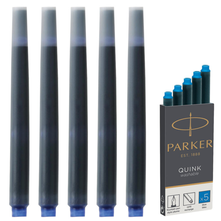 Картриджи чернильные PARKER "Cartridge Quink", КОМПЛЕКТ 5 штук, смываемые чернила, синие, 1950383, 142386