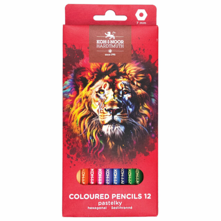 Карандаши цветные KOH-I-NOOR "RED LION" 12 цветов, шестигранные, 2,8 мм, натуральное дерево, 3552/12, 3552012063KS, 182080