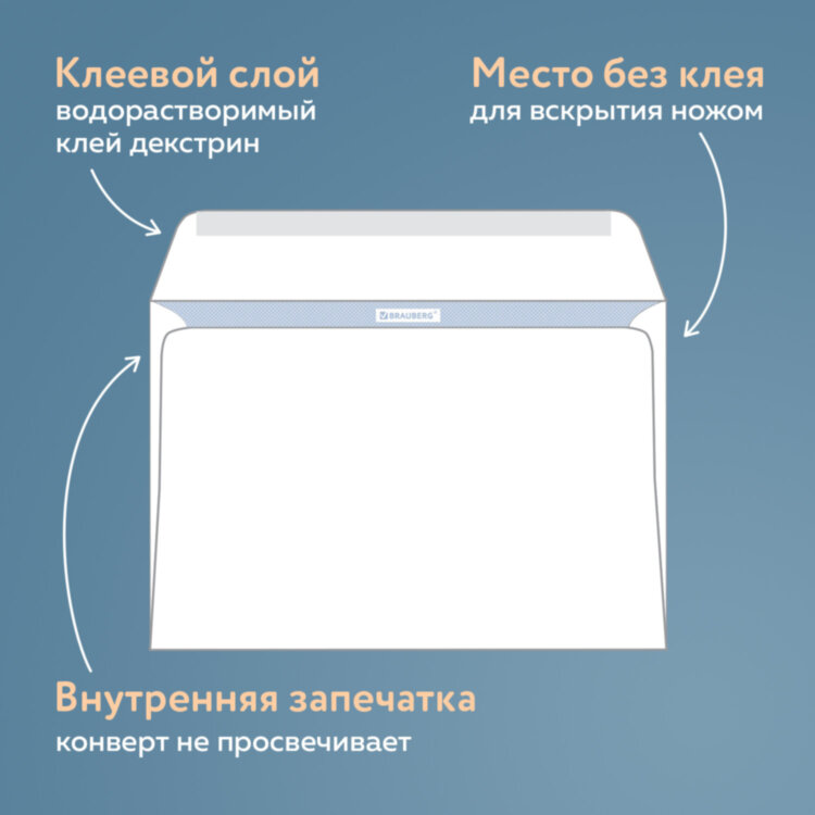 Конверты С4 (229х324 мм), клеевой слой, внутренняя запечатка, 90 г/м2, КОМПЛЕКТ 50 шт., BRAUBERG, 112176, 112176