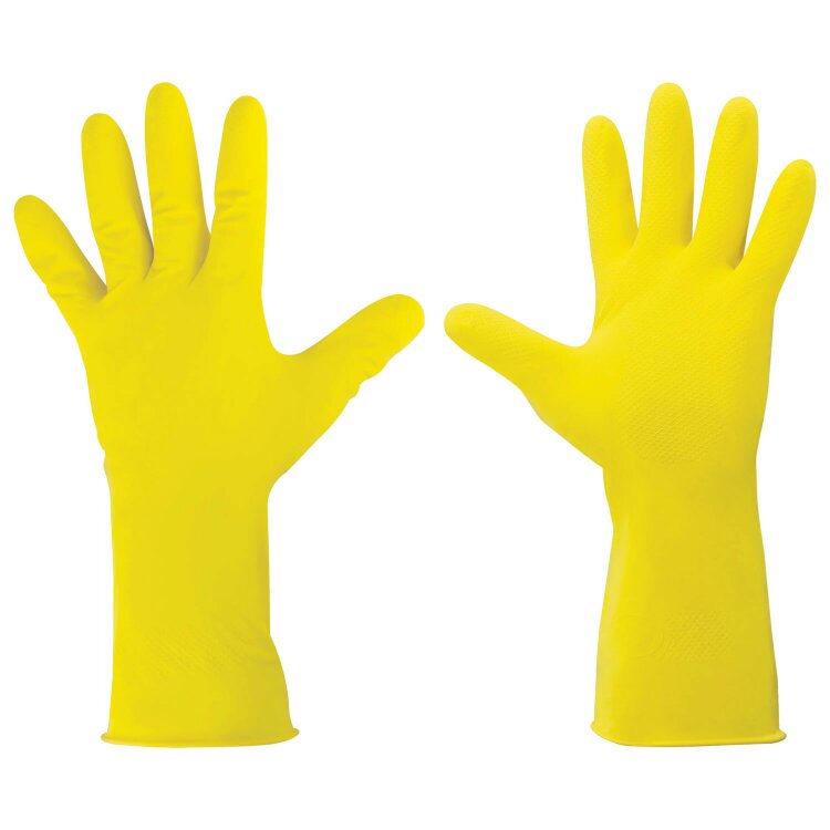 Перчатки МНОГОРАЗОВЫЕ латексные LAIMA "СТАНДАРТ", хлопчатобумажное напыление, ПЛОТНЫЕ, размер 7-8, М (средний), желтые, вес 40 г, 600353, 600353