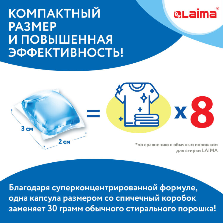 Капсулы для стирки концентрат GIGA PACK с кондиционером 100 шт., АЛЬПИЙСКАЯ СВЕЖЕСТЬ, LAIMA, 608878, 608878