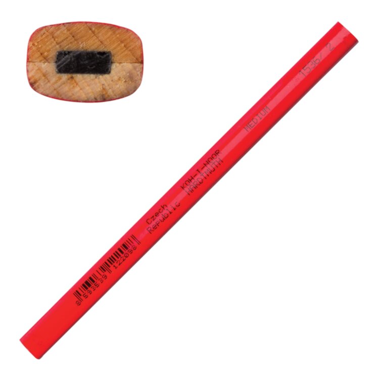 Карандаш столярный KOH-I-NOOR, 1 шт., НВ, грифель 5х2 мм, корпус красный, 153600200177, 181004
