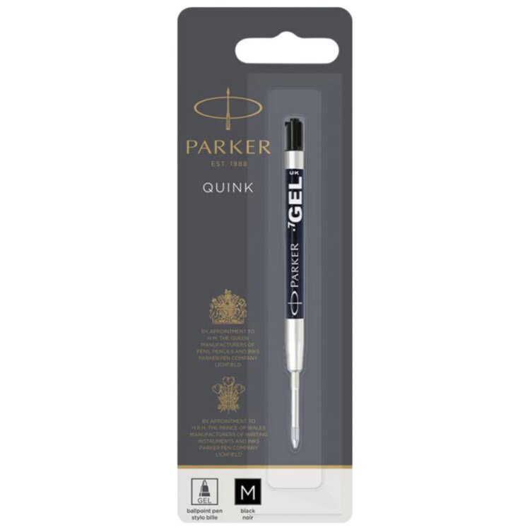 Стержень гелевый PARKER "Quink Gel", металлический, 98 мм, узел 0,7 мм, блистер, черный, 1950344, 170321