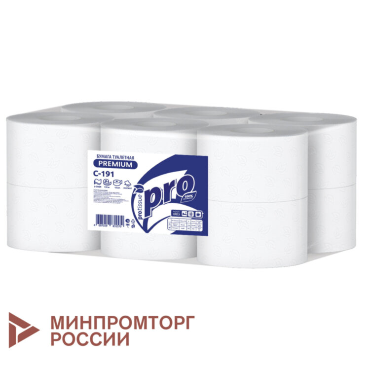 Бумага туалетная 170 метров, PROtissue (T2) PREMIUM, 2-слойная, белая, КОМПЛЕКТ 12 рулонов, С191, 114329
