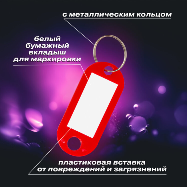 Бирки для ключей КОМПЛЕКТ 12 шт., длина 50 мм, инфо-окно 30х15 мм, АССОРТИ, BRAUBERG, 231151, 231151