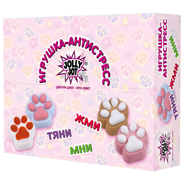 Игрушка-антистресс "КОШАЧЬЯ ЛАПКА", 6х6 см, ассорти 4 цвета, JOLLY JOT (ДЖОЛЛИ ДЖОТ), 665805, 12 штук, 665805