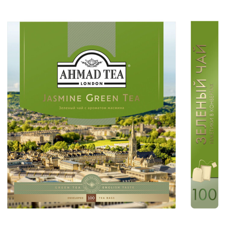 Чай AHMAD (Ахмад) "Jasmine Green Tea" зелёный с жасмином, 100 пакетиков в конвертах по 2 г, 475i-08, 620427