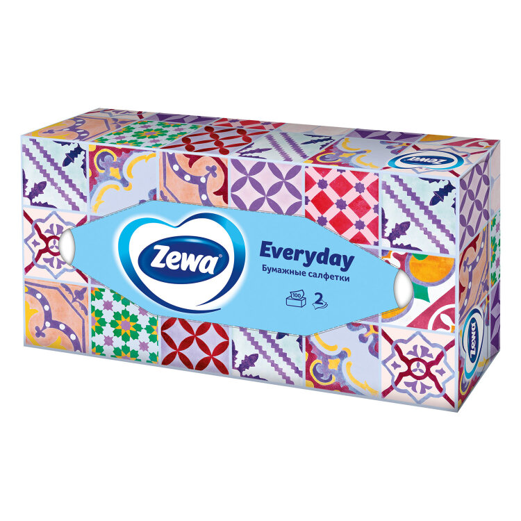 Салфетки косметические 100 штук в картонном боксе, 2-слойные, ZEMMA/ZEWA Everyday, 62861, 124758
