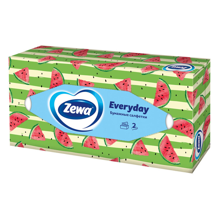 Салфетки косметические 100 штук в картонном боксе, 2-слойные, ZEMMA/ZEWA Everyday, 62861, 124758