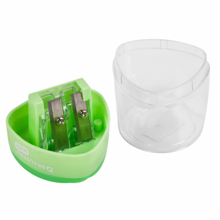 Точилка BRAUBERG KIDS "MAXI", 2 отверстия, с большим контейнером, трехгранный корпус, цвета ассорти, 271945, 12 штук, 271945