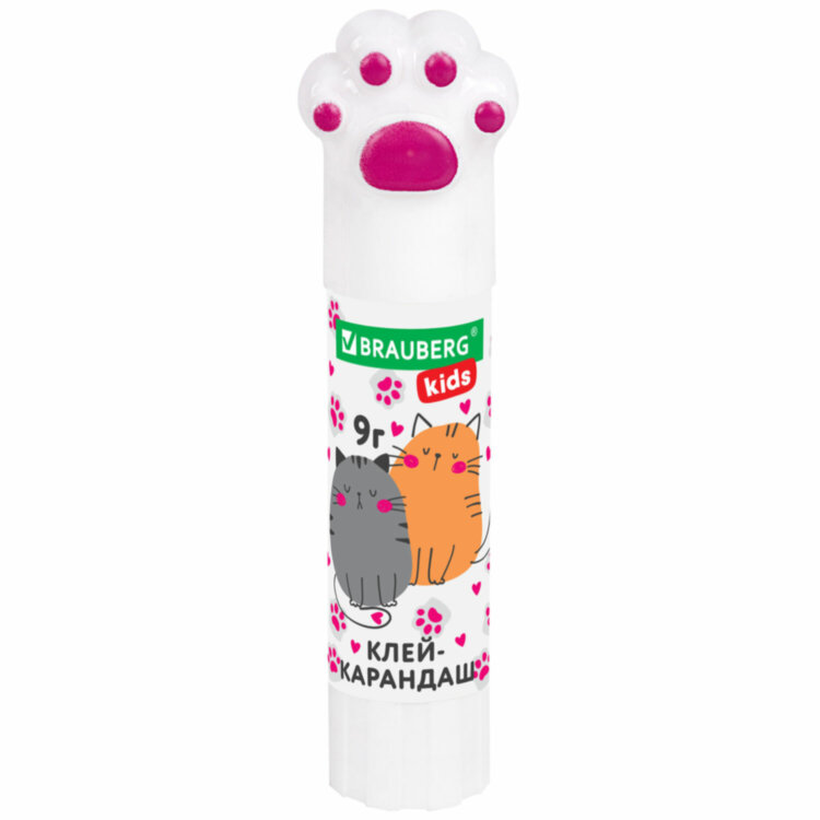 Клей-карандаш "Лапки" Cat Paw, 9 г, фигурный колпачок, BRAUBERG KIDS, 271981, 24 штук, 271981