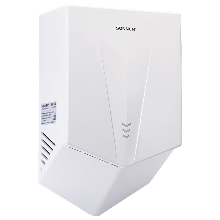Сушилка для рук ВЫСОКОСКОРОСТНАЯ SONNEN K2022B, 1300 Вт, 150 м/с, IPX1, 72 дБ, белая, пластиковый корпус, 607192, 607192