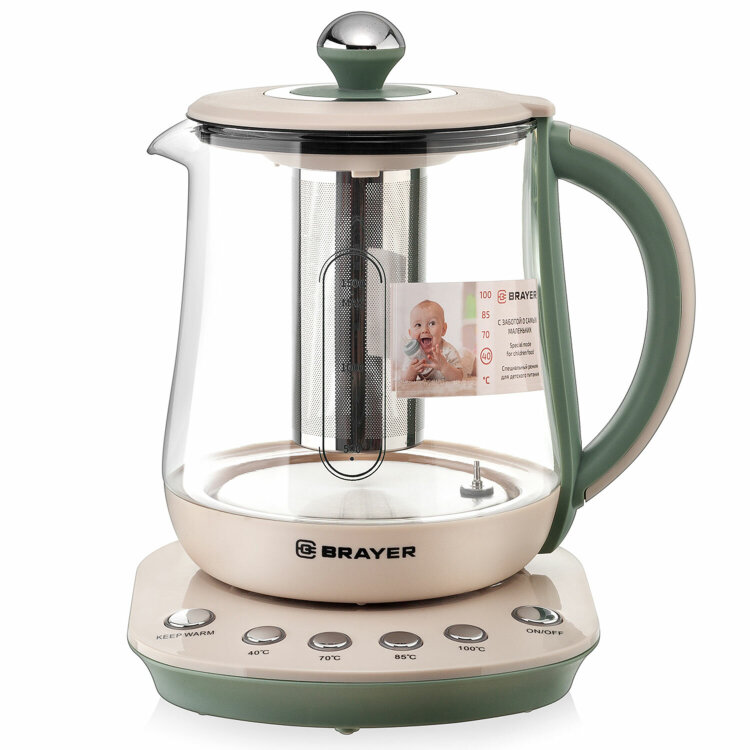 Чайник с терморегулятором и заварником BRAYER BR1015, 1,5 л, 2200 Вт, 456058
