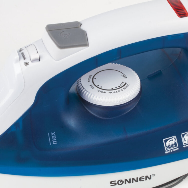Утюг SONNEN SI-237A, 1800 Вт, антипригарное покрытие, синий/белый, 453504, 453504