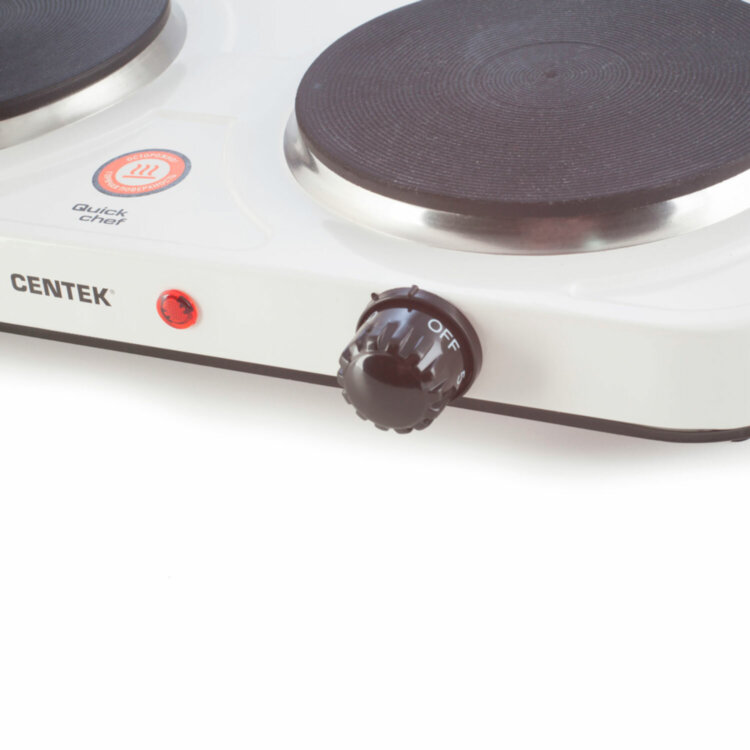 Настольная электрическая плита CENTEK CT-1507, 2000 Вт, 2 конфорки, 5 режимов нагрева, белая, 457591