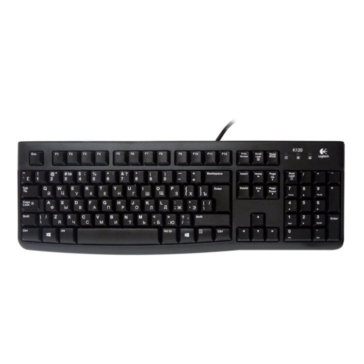 Клавиатура проводная LOGITECH K120, USB, 104 клавиши, черная, 510624