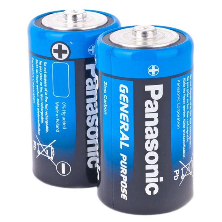 Батарейки КОМПЛЕКТ 2шт., PANASONIC D R20 (373), солевые, в пленке, 1.5 В, 450407