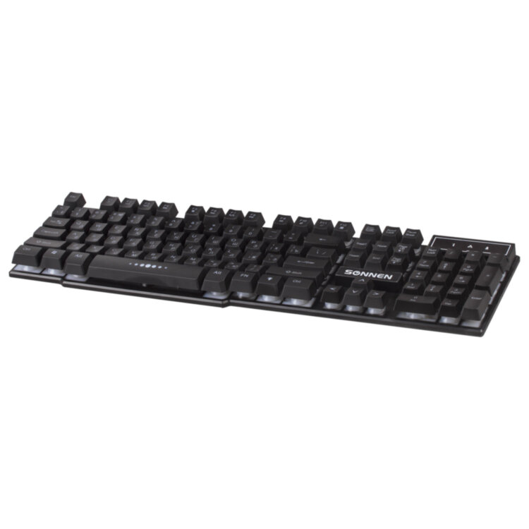 Клавиатура проводная SONNEN KB-7010, USB, 104 клавиши, LED-подсветка, черная, 512653, 512653