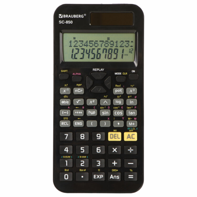 Калькулятор инженерный BRAUBERG SC-850 (163х82 мм), 240 функций, 10+2 разрядов, двойное питание, ЧЕРНЫЙ, 250525, 250525