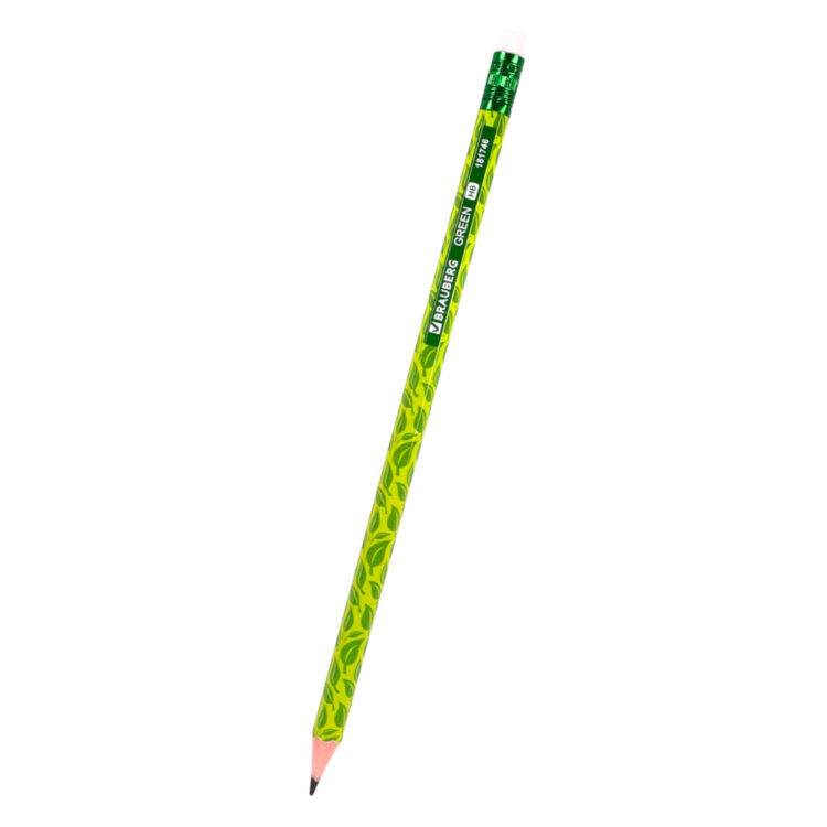 Карандаш чернографитный BRAUBERG "GREEN", 1 шт., HB, с ластиком, пластиковый, ассорти, 181746, 72 штук, 181746